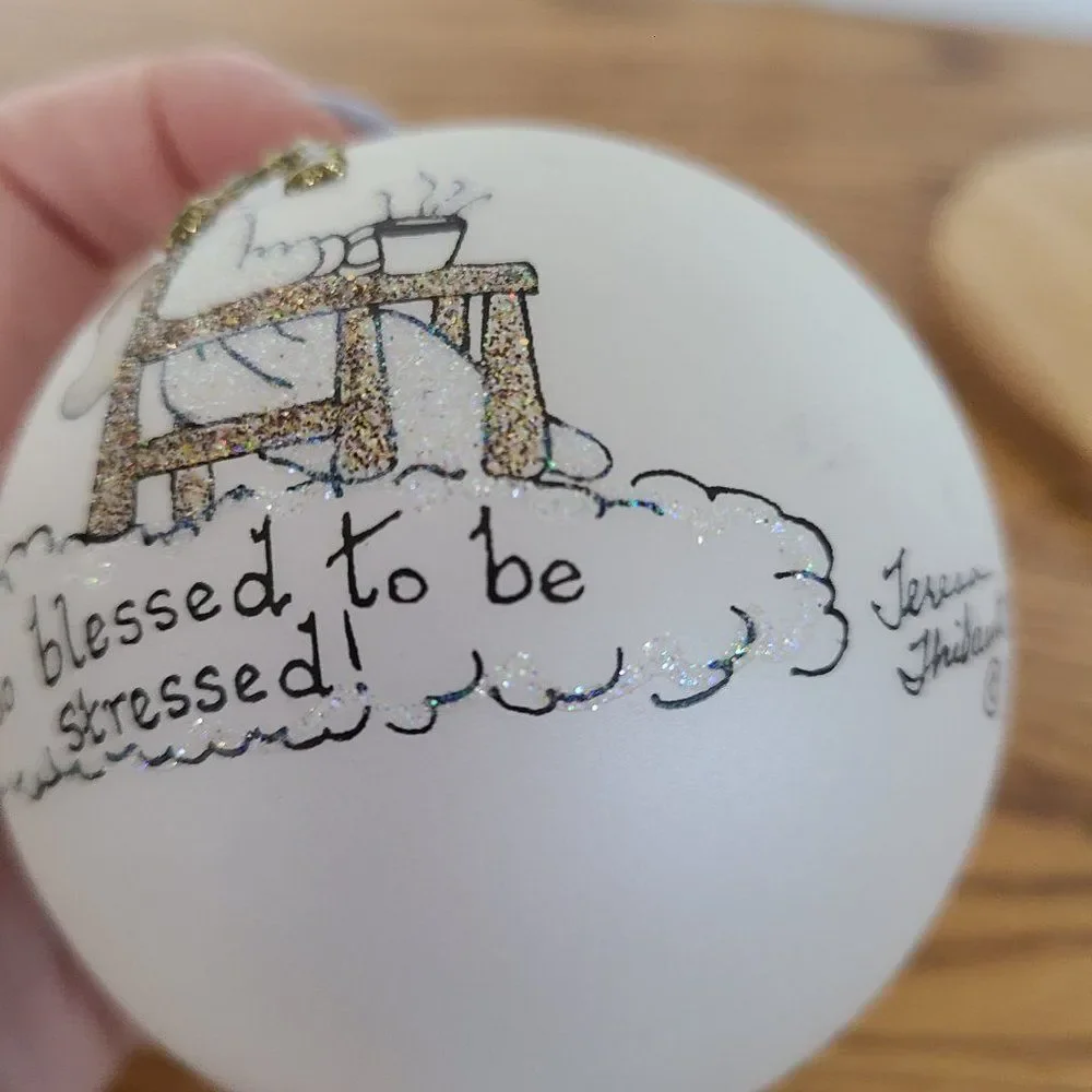Teresa Thibault Too Blessed To Be Stressed Christmas Ornament Angel Hand Painted